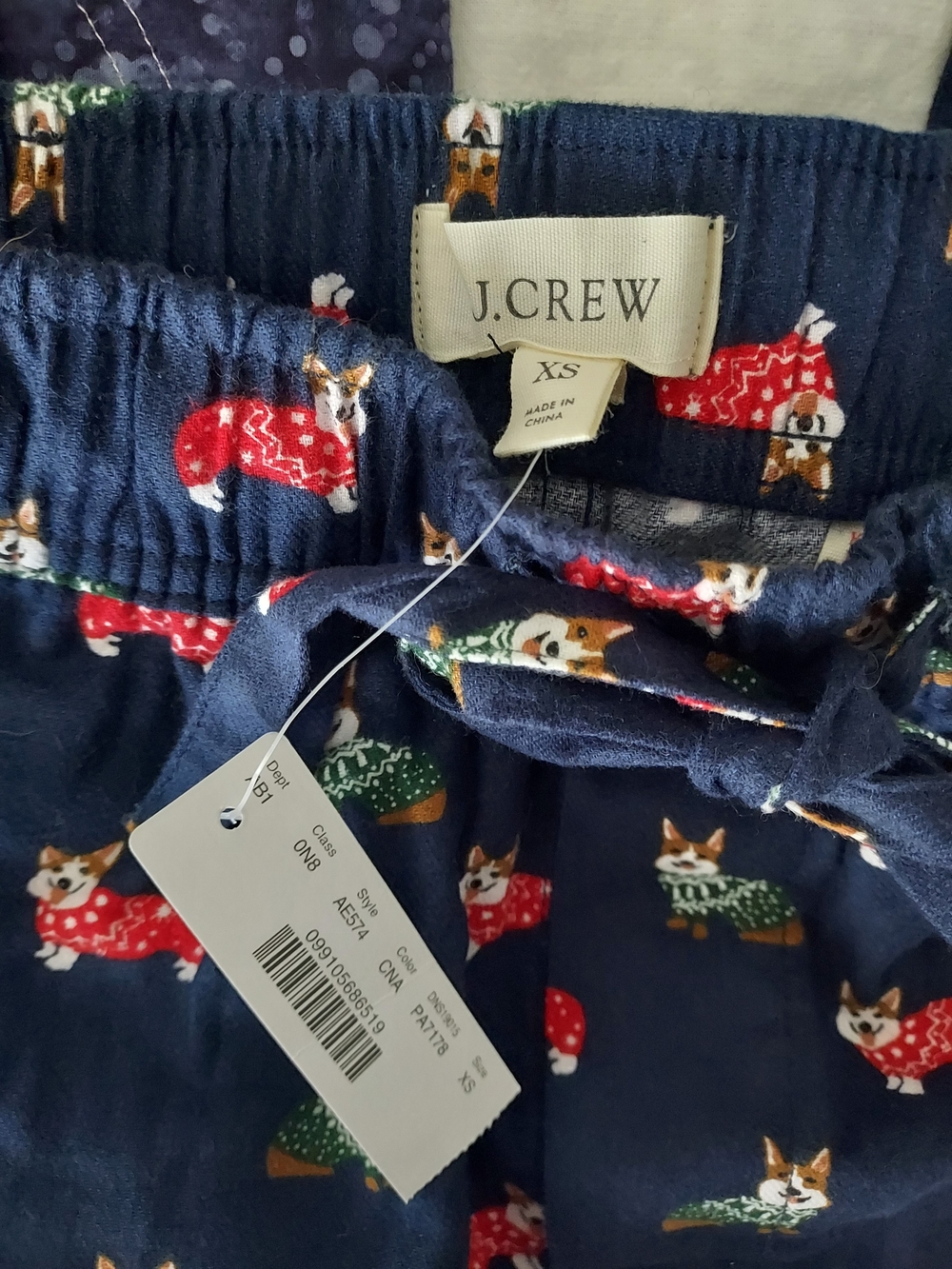 NWT XS J Crew Navy Blue Corgi Print Pajama Pants, Red and Green Xmas Theme - Picture 3 of 11